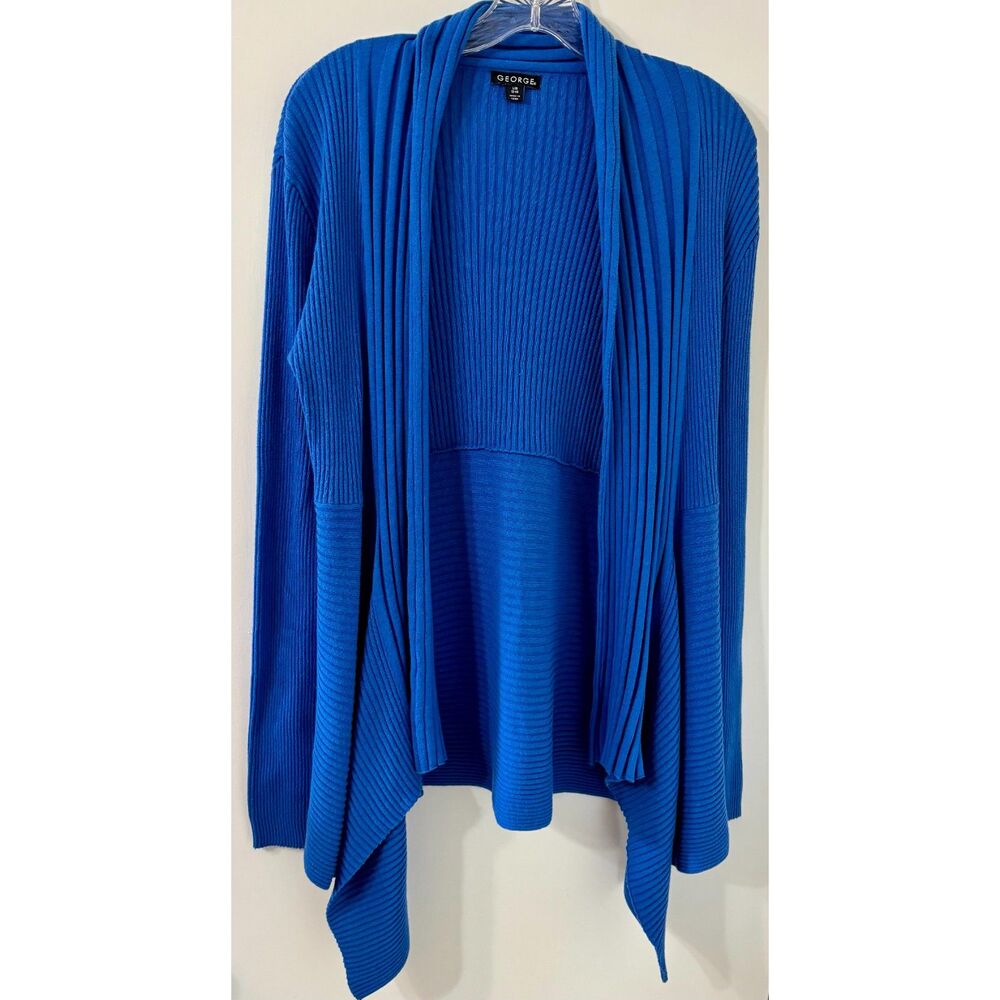 George W Sz L Royal Cotton Blend Open Front Ribbed Long Mirror Point Cardigan